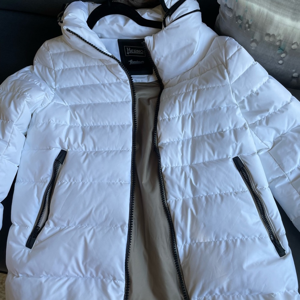 Herno Laminar Puffer Coat Jacket Womens 44 White Black Down Filled Gore Tex